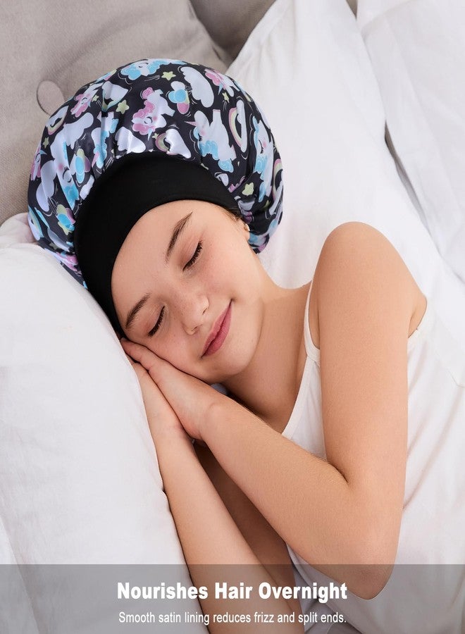 ZHENSILK Kids Satin Sleep Bonnet for Girls, Soft Hair Cap for Sleeping, Toddler Bonnet for Curly Hair (US, Alpha, One Size, Color-B Black) - Image 5